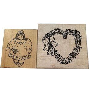 Two Rubber Stamps: Country Doll & Heart Wreath Design Craft Tools
